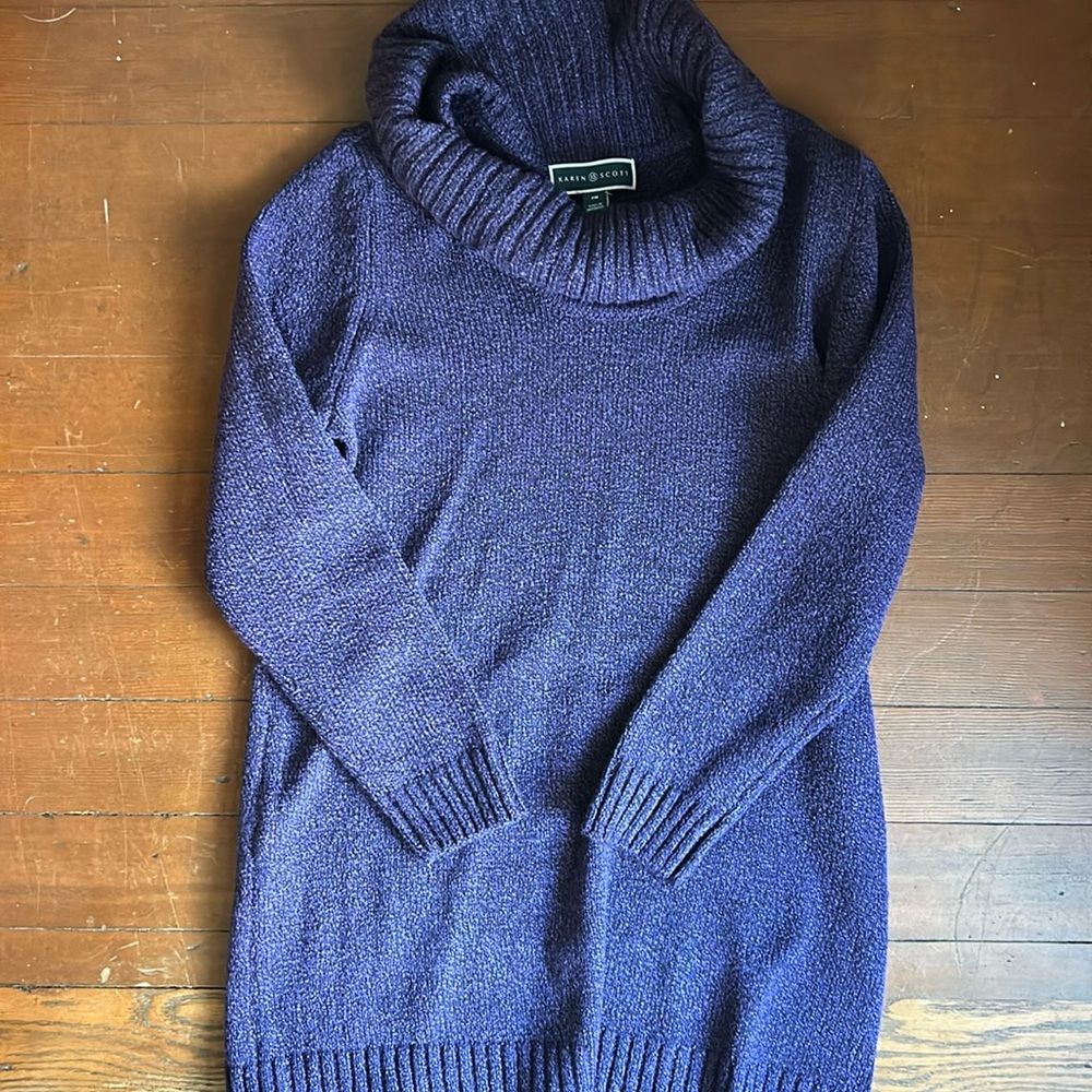 Nwt Purple Karen Scott Cowl Neck Tunic Sweater. Petite M